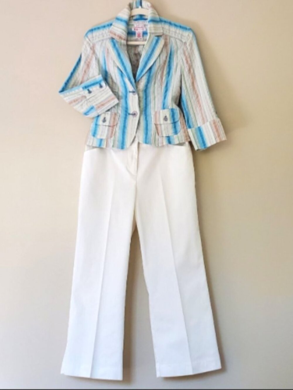 NINE & CO. Blue Striped Cotton Stretch Blazer Jacket Size 8 NWOT